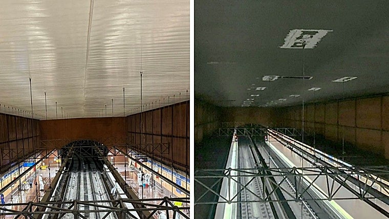 Las bóvedas de algunas estaciones, que aún tenían piezas de amianto, han sido sustituidas por otras libres de este material (imagen de la izquierda, las nuevas)