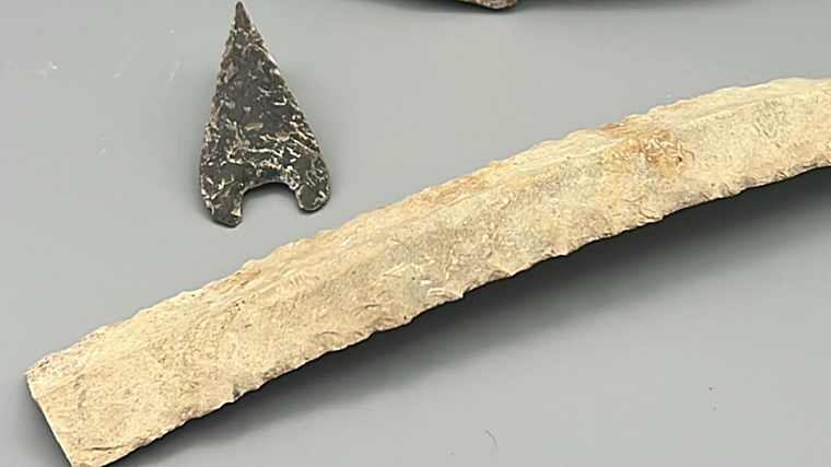 Puntas de flechas encontradas en la tumba