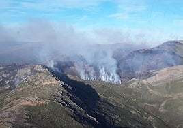 Quince medios trabajan en las labores de extinción del incendio de Peñalba de la Sierra, que sigue en Nivel 1