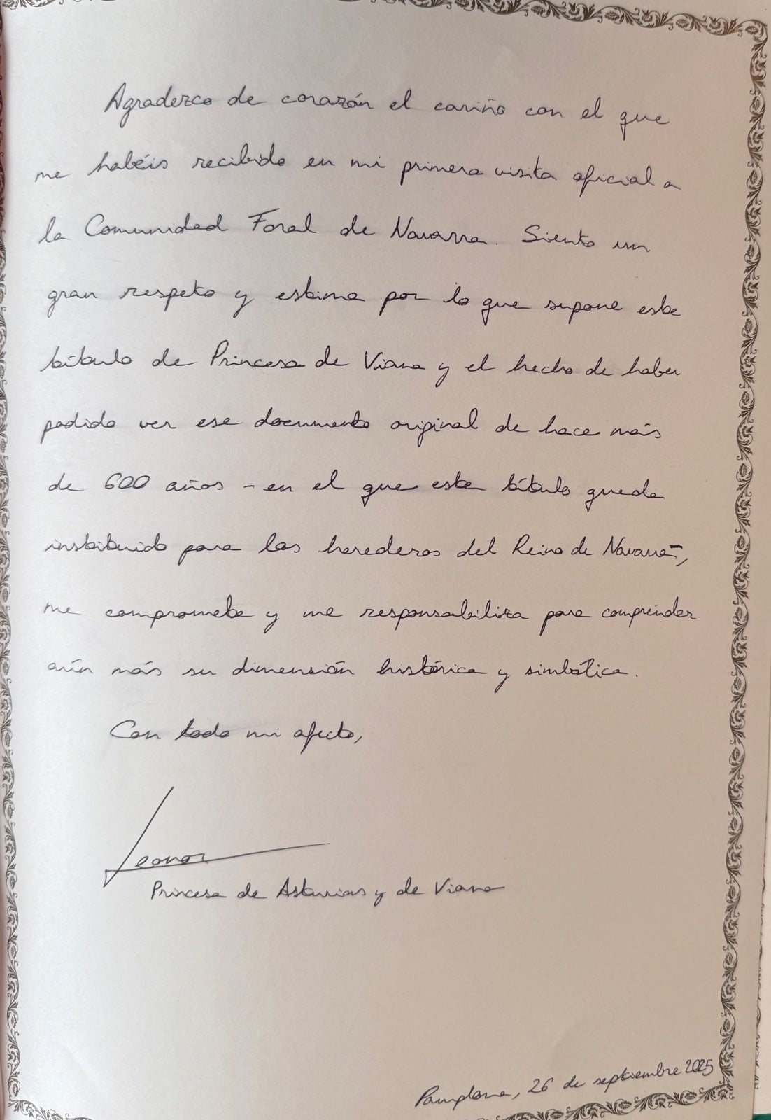 El mensaje de la Princesa Leonor en el Libro de Oro