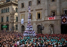 Pancartas contra el «Gobierno genocida de Israel» en el Ayuntamiento de Barcelona