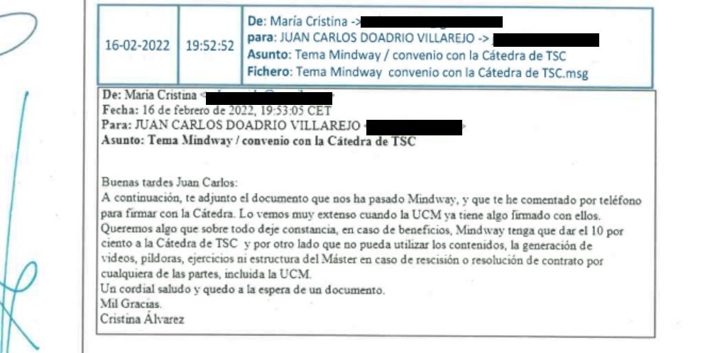 Otro de los correos incluidos por la UCO en su informe