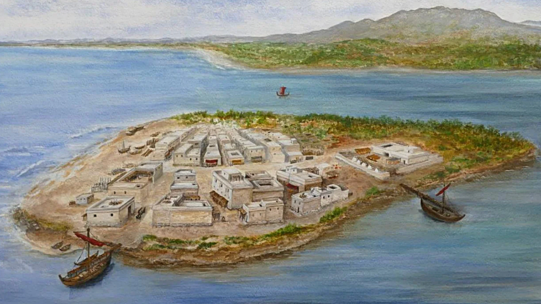 Recreación de la isla fenicia del Cerro del Villar con la que se va a identificar el yacimiento a los que visiten la zona