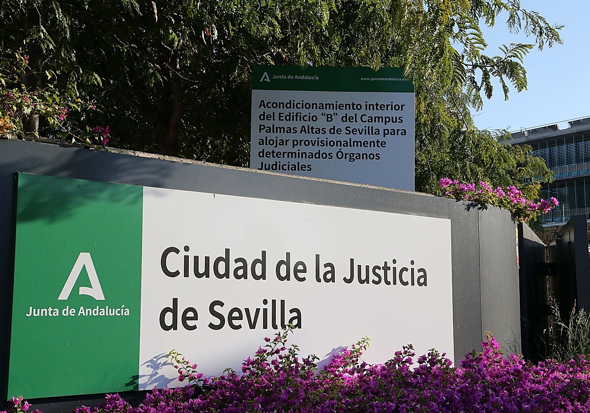 Uno de los accesos a la Ciudad de la Justicia de Sevilla, en Palmas Alta