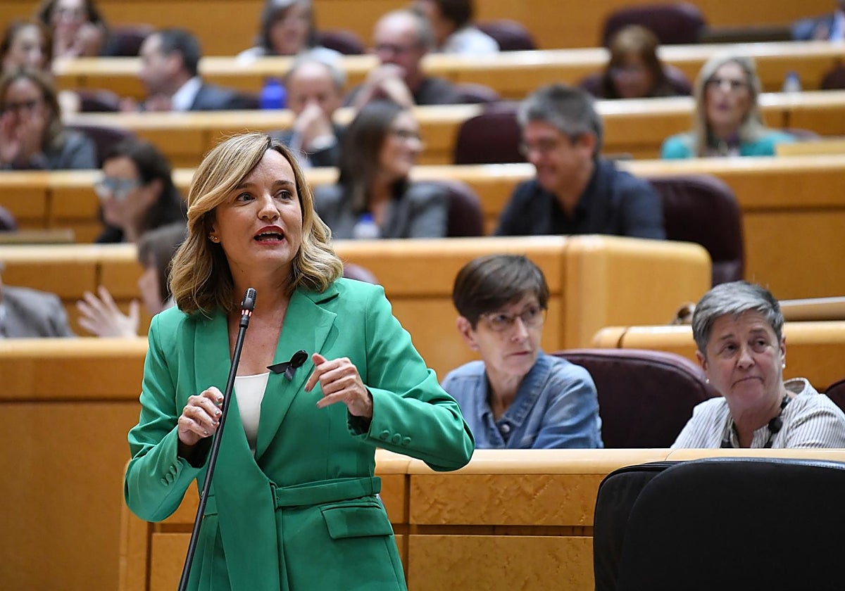 La ministra de Educación, Formación Profesional y Deportes, Pilar Alegría, durante una sesión de control al Gobierno, en el Senado