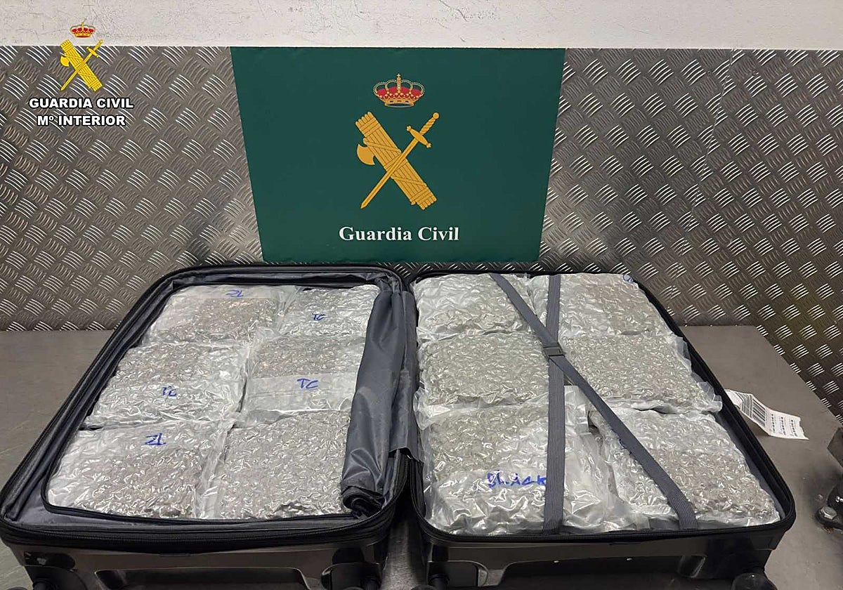 Las maletas con paquetes de marihuana que los detenido intentaban introducir en España