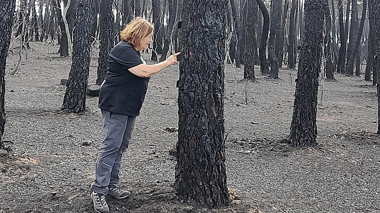 La catedrática de la Universidad de León Elena Marcos, en Castrocalbón, localidad que sufrió uno de los grandes incendios este evrano