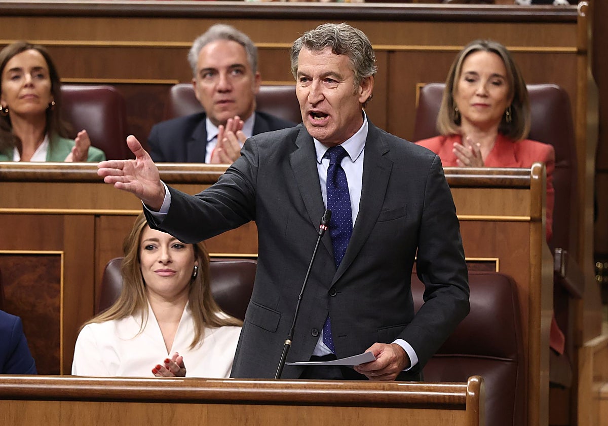 El presidente del Partido Popular, Alberto Núñez Feijóo, interviene durante una sesión de Control al Gobierno reciente