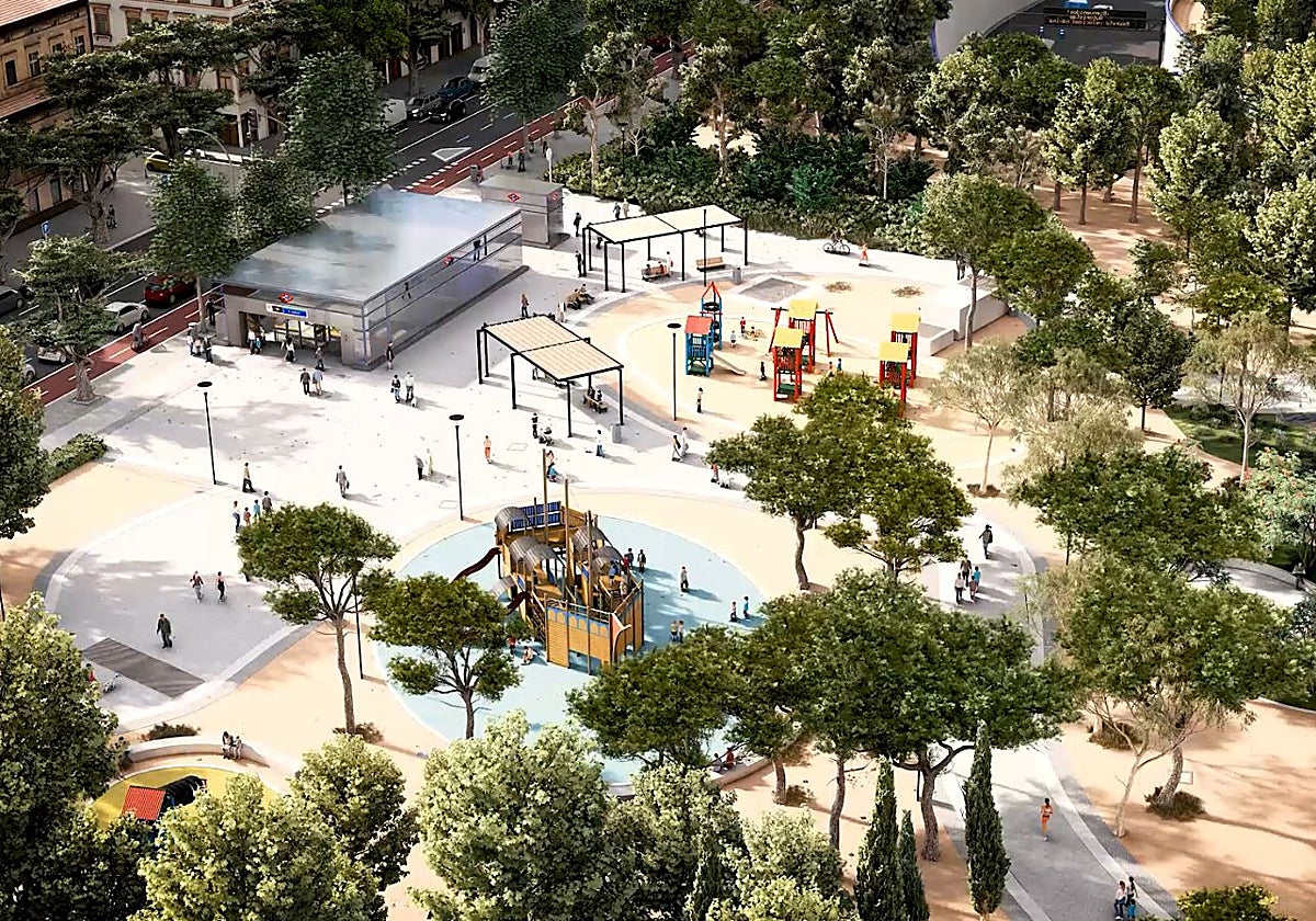 Fotomontaje del parque que se instalará sobre la estación de Metro de Madrid Río