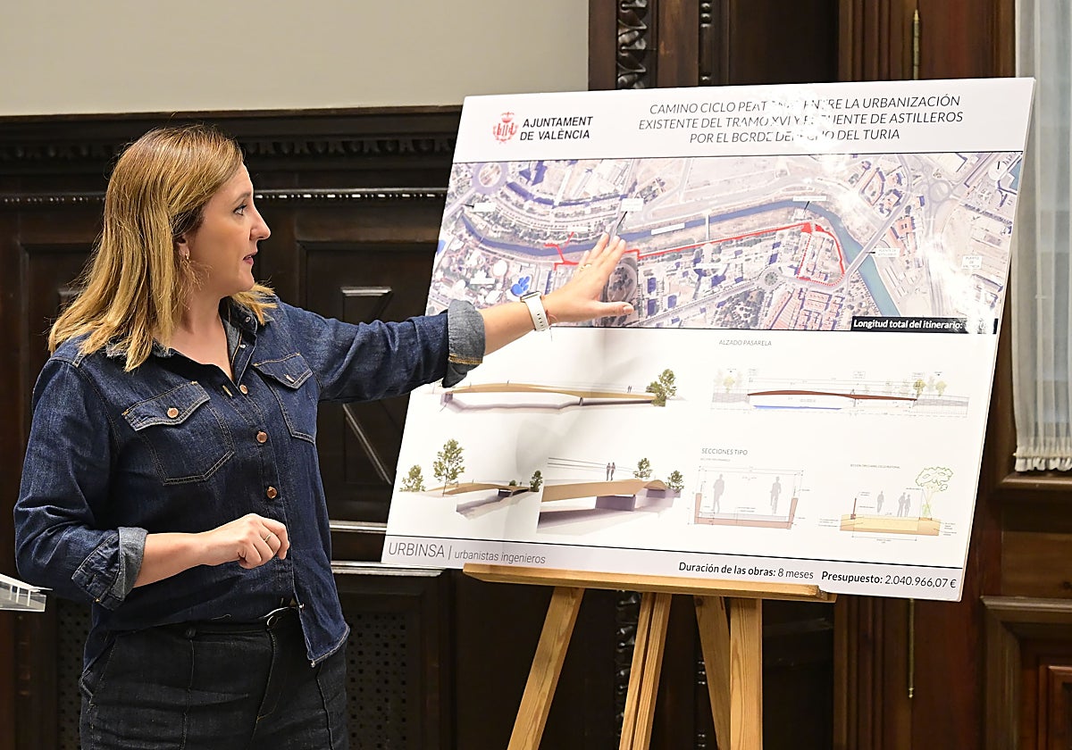 Imagen de la alcaldesa de Valencia, María José Catalá, en la presentación del carril ciclo-peatonal
