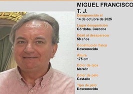 Buscan a un hombre de 58 años desaparecido en Córdoba desde el pasado 14 de octubre