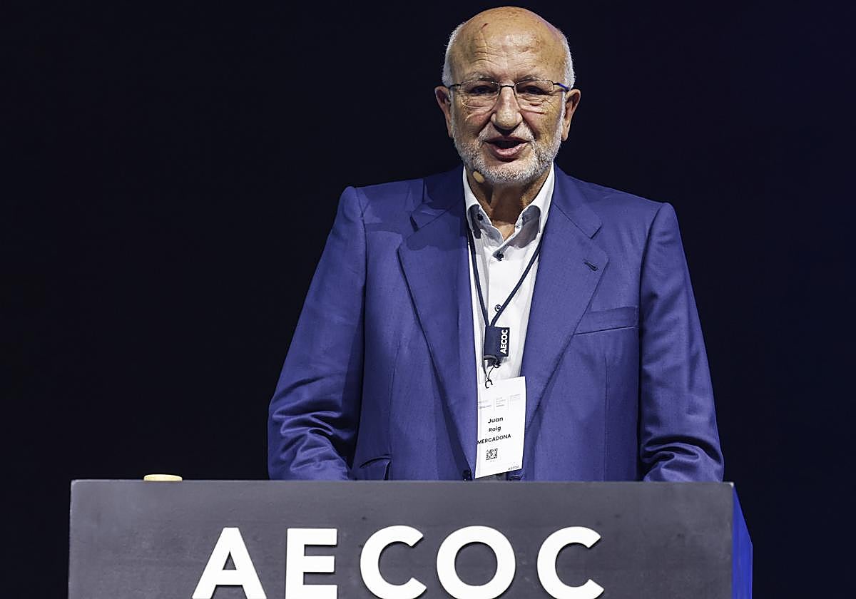 El presidente de Mercadona, Juan Roig, durante el congreso de la asociación de fabricantes y distribuidores AECOC