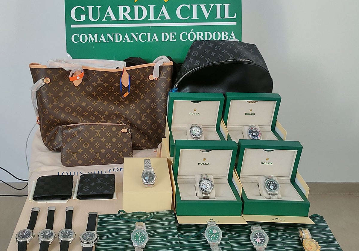 Bolsos de Louis Vuitton y Rólex falsos que se vendían por comercio on line en Córdoba