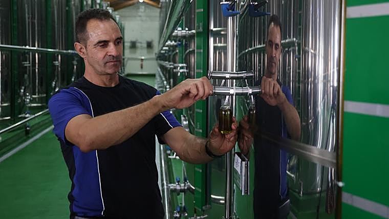 El maestro de la almazara de Olipe toma una muestra