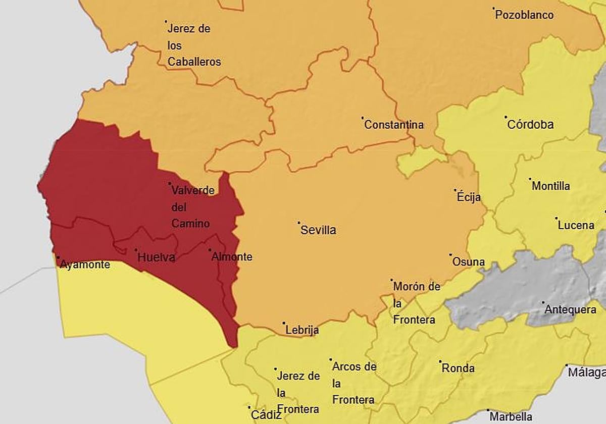 Aviso rojo en la costa y en las comarcas del Andévalo y Condado de Huelva