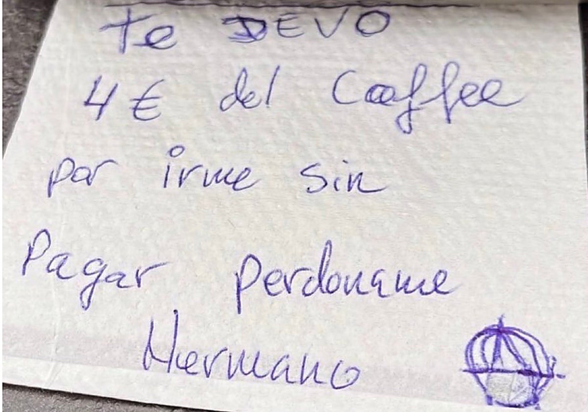 El cómico aviso tras hacer un simpa en un bar, escrito en una servilleta de papel