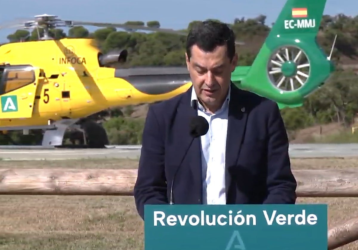 El presidente de la Junta, este martes durante la presentación del balance del Plan Infoca