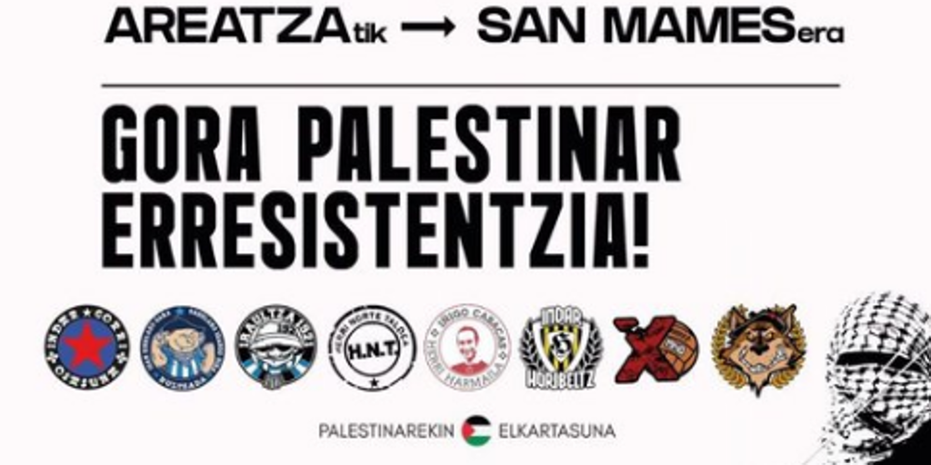 Los ultras vascos y navarros se unen para pedir la «desaparición de Israel» en el partido entre Euskadi-Palestina