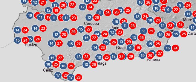 Previsión de temperaturas para el próximo jueves