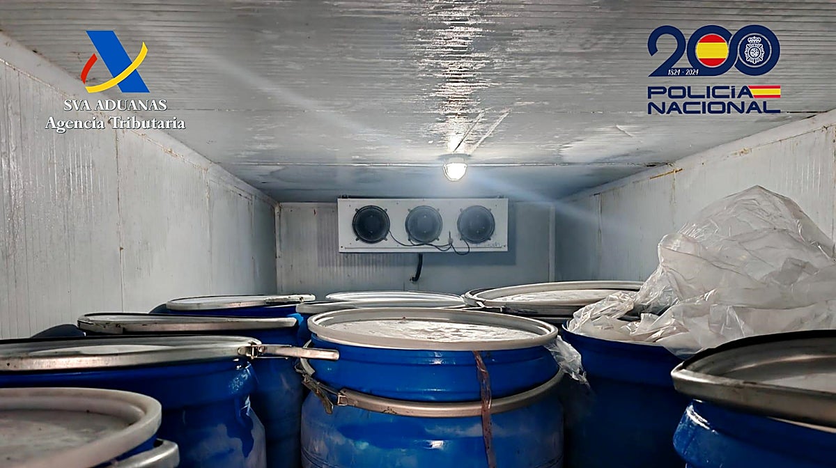 Imagen del cargamento de  pulpa de fruta intervenido en una operación antidroga en Alicante