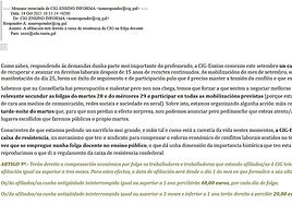 Este es el correo de la CIG a los profesores para cobrar por ir a la huelga y que desmonta el 'bulo' que denunció Ana Pontón