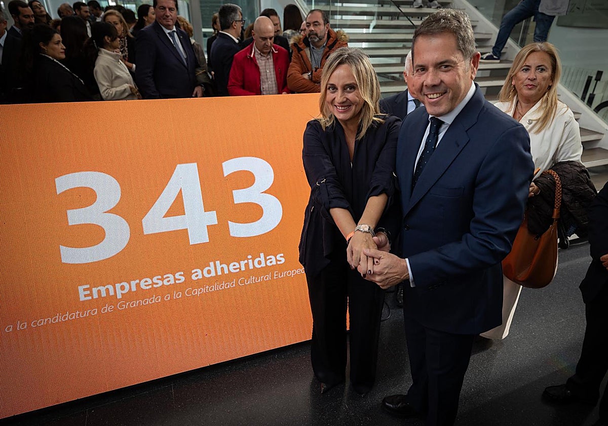 Marifrán Carazo y Gerardo Cuerva, ante el cartel de empresas adheridas, aunque finalmente fueron más