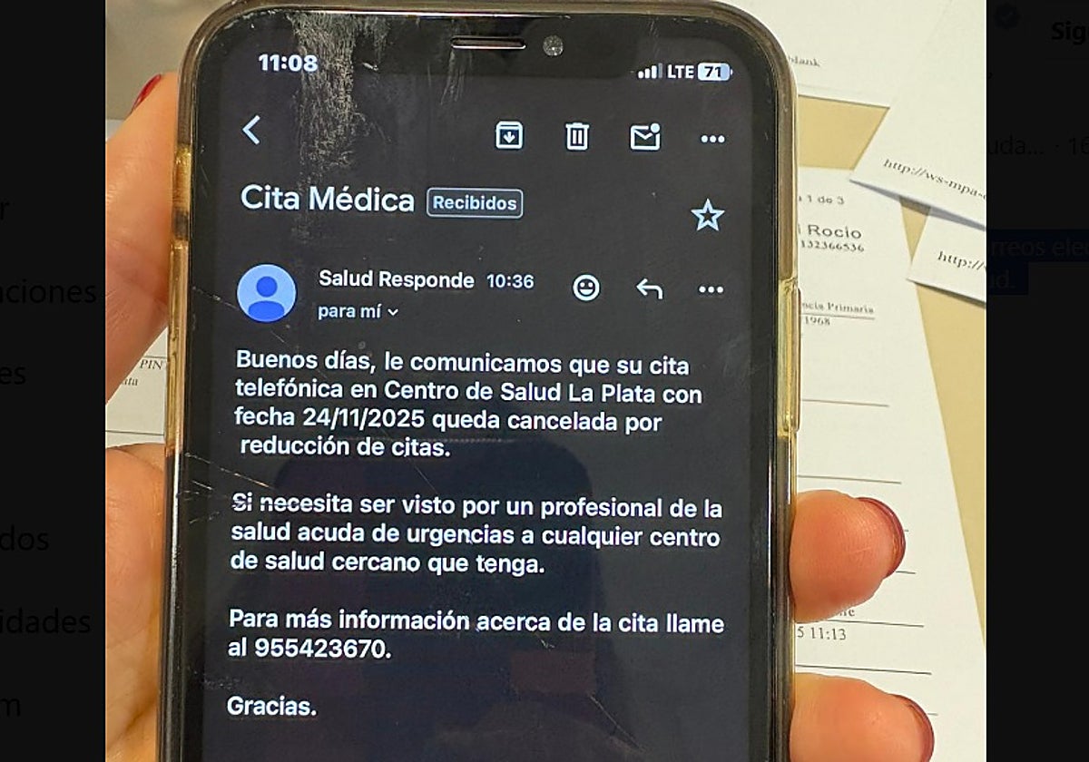 Captura de pantalla del mensaje falso
