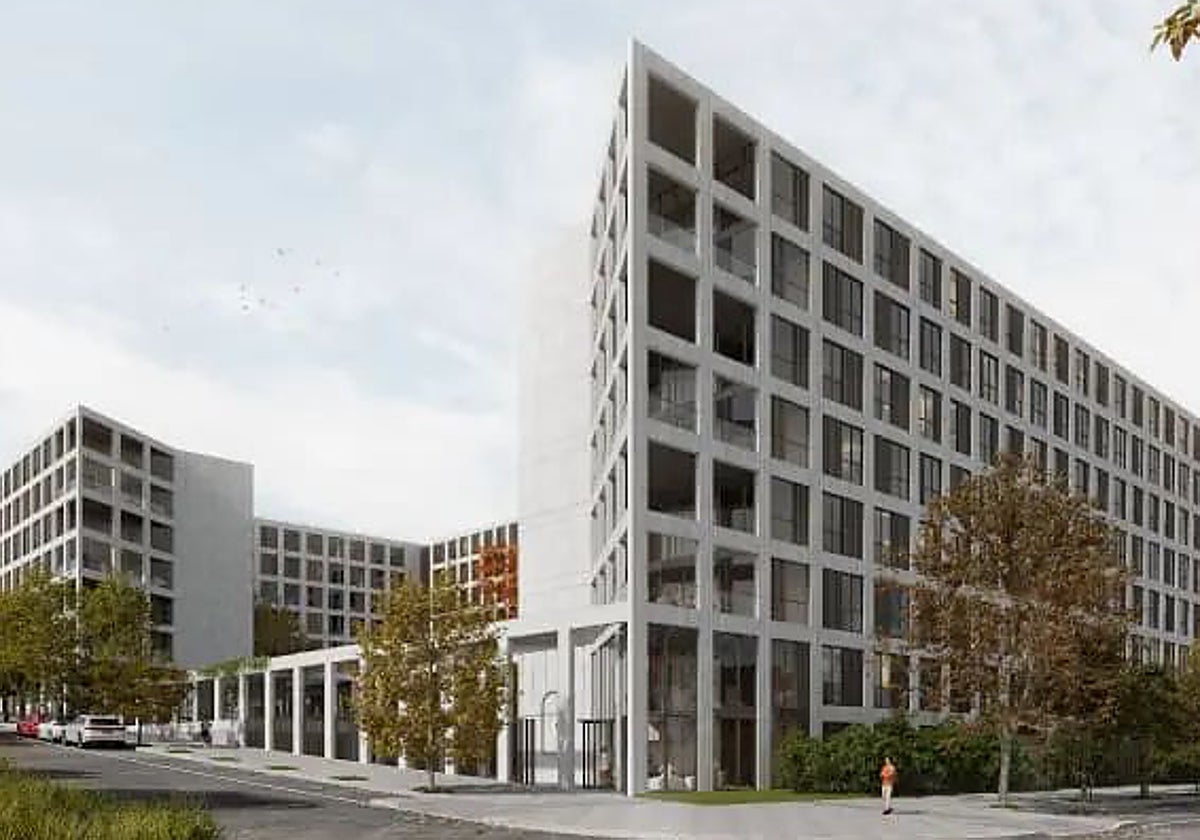 Fachada de los futuros apartamentos de The Flexy Living en Valdebebas