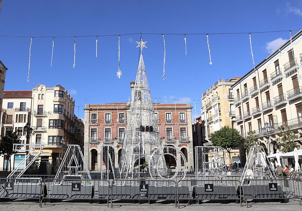 El gran árbol de la Plaza Mayor junto a la palabra 'ZAMORA' será uno de los lugares más fotografiados esta Navidad