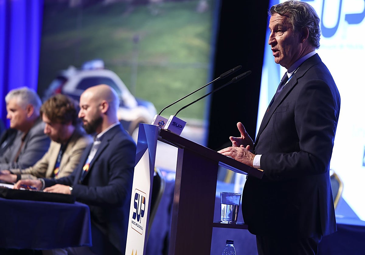 Alberto Núñez Feijóo, presidente nacional del PP durante su intervención en el Congreso del SUP
