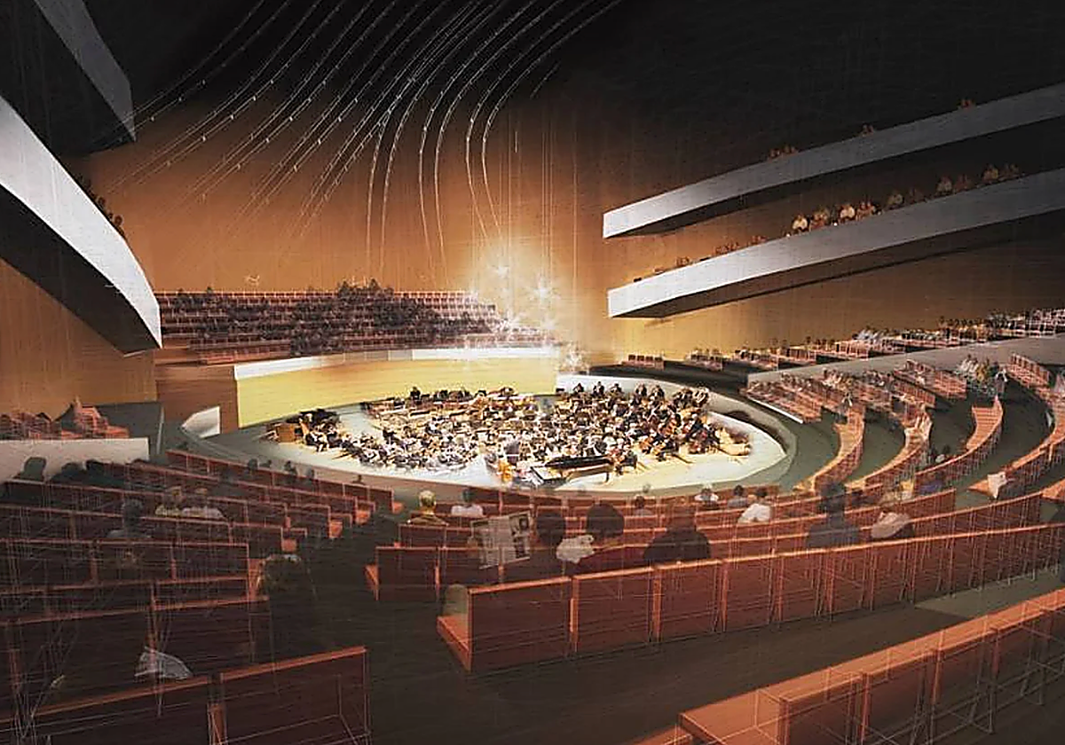 Reconstrucción de la sala principal del futuro Auditorio de Málaga