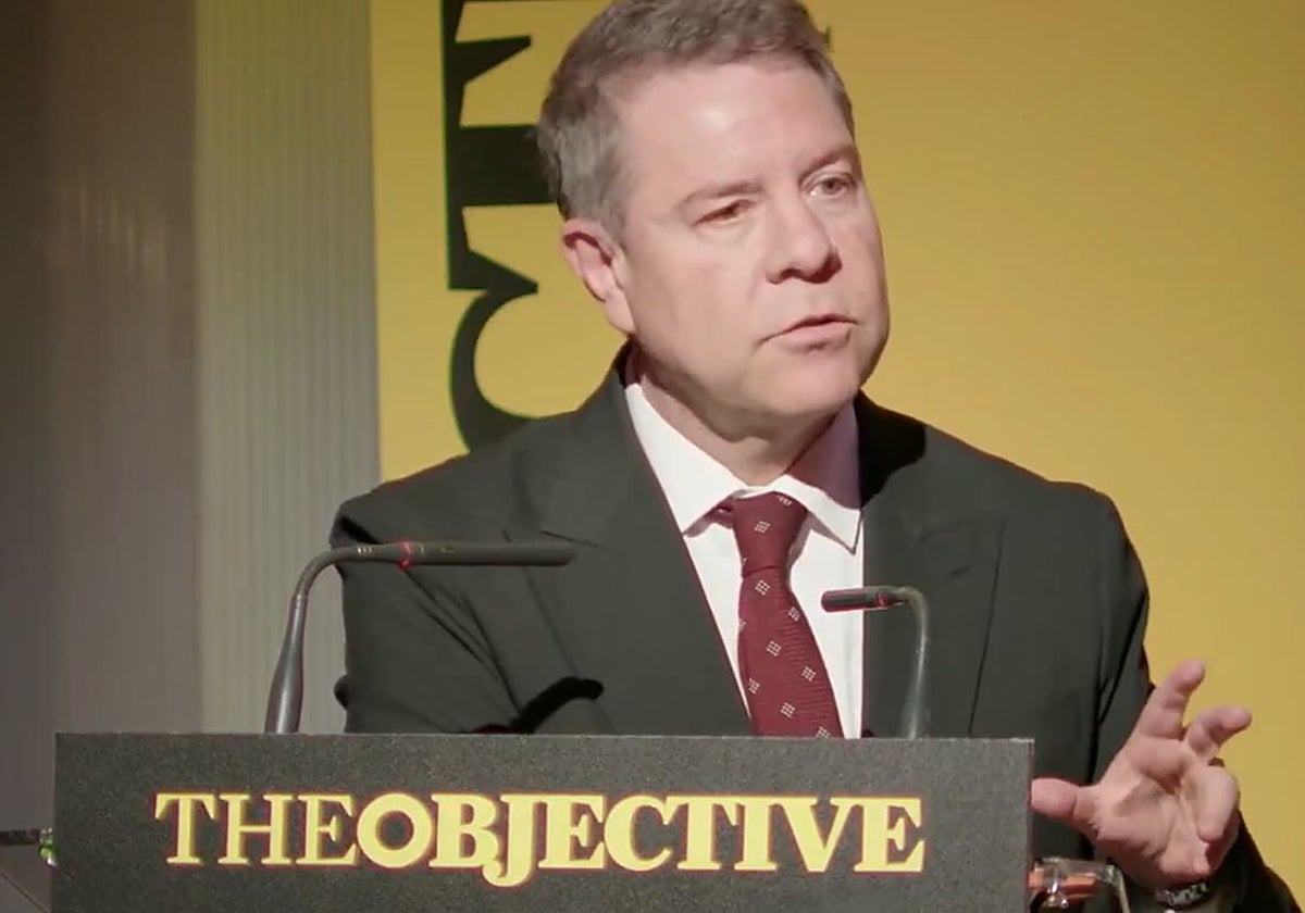 Emiliano García-Page, durante su intervención en foro Perspectivas 2026, organizado por The Objective en Casa de América