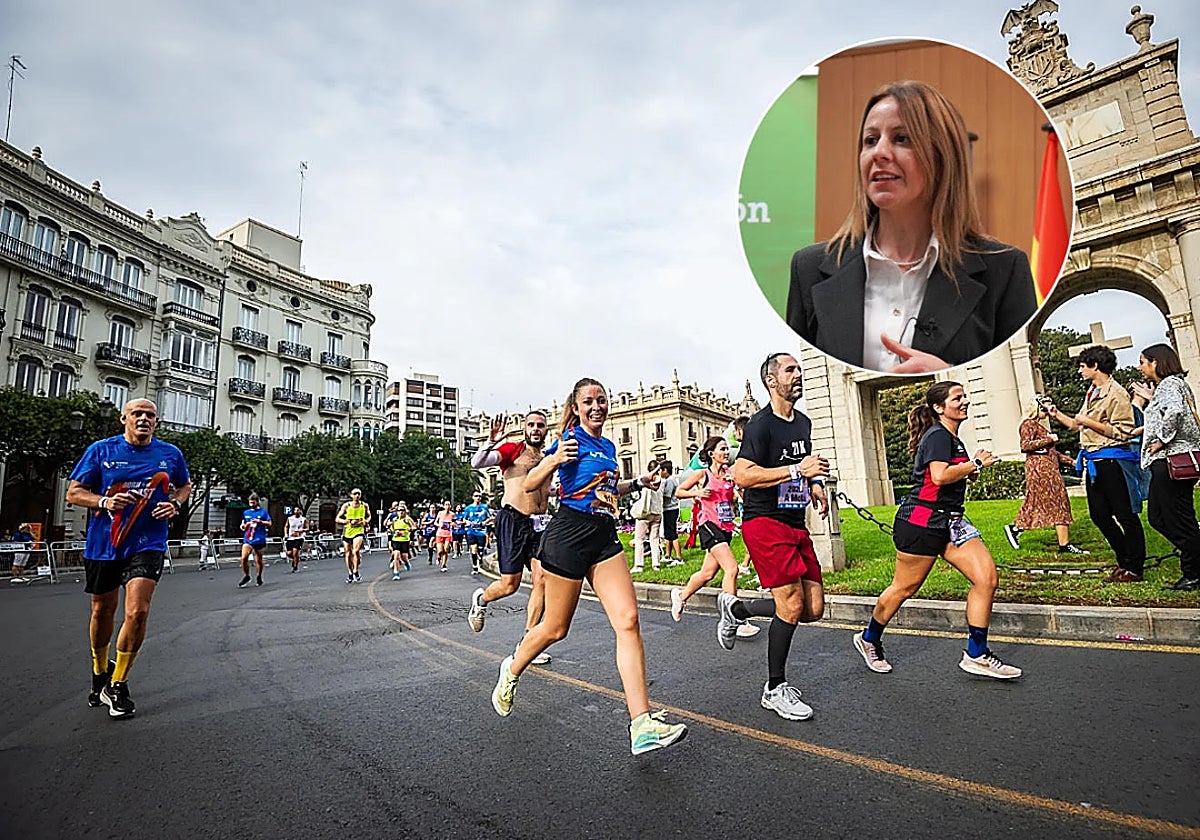 Corredores del Maratón de Valencia y en el círculo la nutricionista deportiva Marianela Fernández