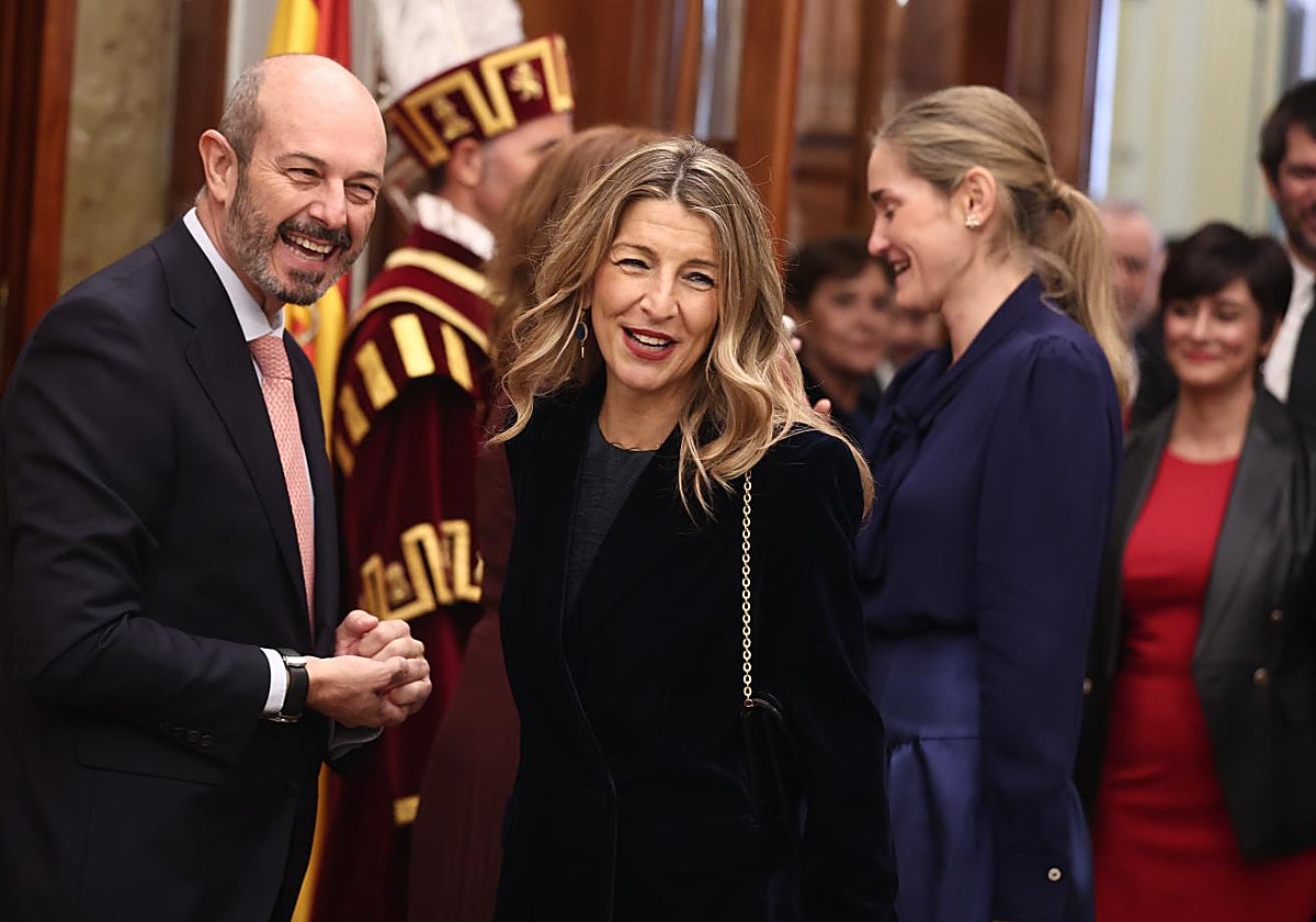 Díaz, este sábado, a su entrada al Congreso de los Diputados