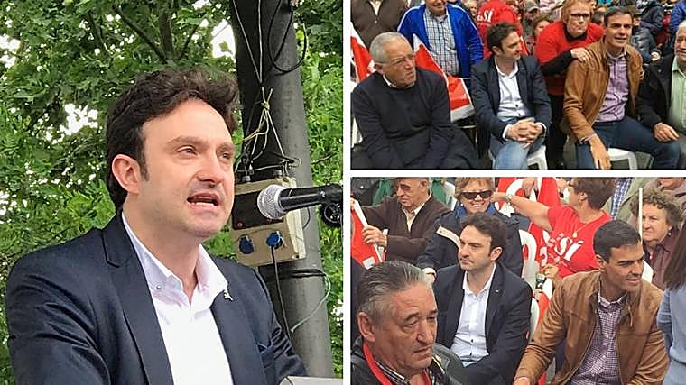 Pérez Romero con Sánchez en un mitin en Extremadura