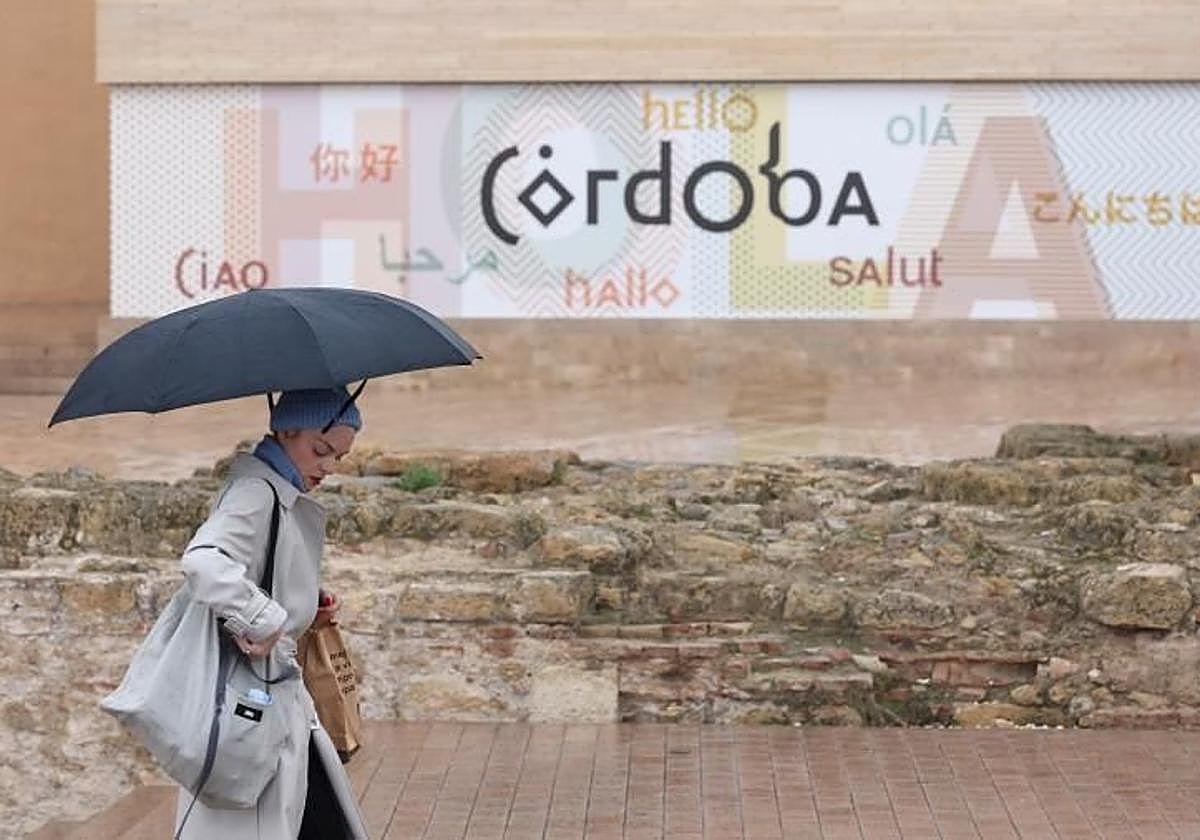 Una jove bajo la lluvia en Córdoba