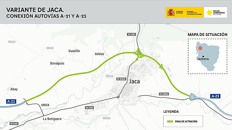 Transportes autoriza licitar la variante de Jaca: 8 kilómetros de autovía para conectar la A-21 de los Pirineos y la A-23 (Mudéjar)