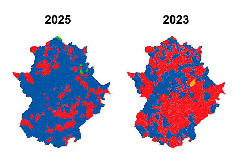 Mapa calle a calle de los resultados de las elecciones en Extremadura en 2025
