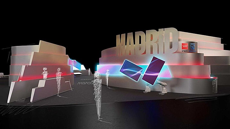 La Fórmula 1 inspira el estand de la Comunidad de Madrid en Fitur: curvas, luces led y brazos robóticos