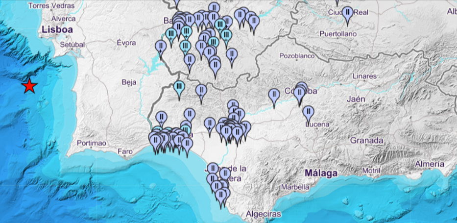 Los puntos de las provincias andaluzas donde se ha sentido el terremoto de Portugal