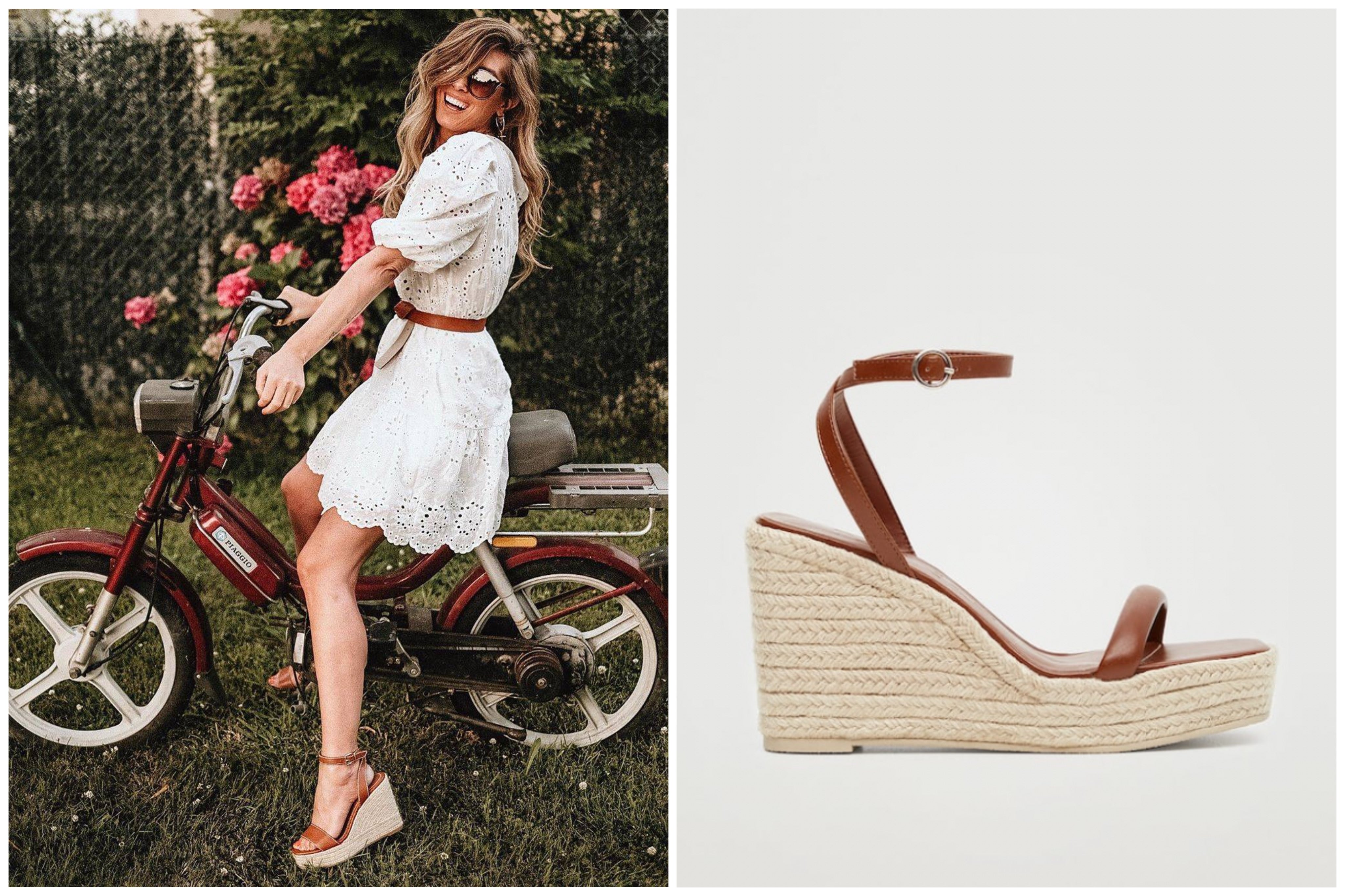 El calzado obligatorio en todo verano y que no pasa de moda es sin duda la sandalia con cuña. Tanto abierta como cerrada la se puede ver en cualquier feria, boda... Las sandalias de cuña de la imagen son de Mango.