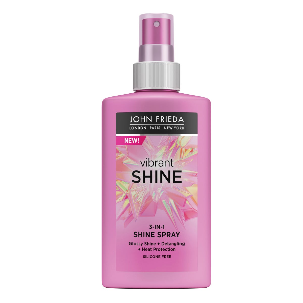 Vibrant Shine Spray Brillo Intenso 3 en 1 de John Frieda (9,85 euros). Bruma fina con aceite de argán que desenreda el cabello húmedo, protege contra el calor hasta 200ºC y aporta brillo. Se puede usar sobre el pelo limpio y húmedo, por todo el cabello, o sobre el cabello seco para una dosis extra de brillo.