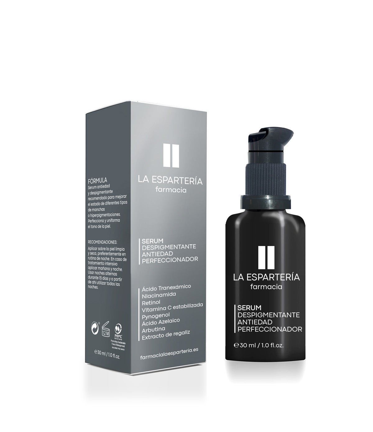 Sérum Despigmentante Antiedad Perfeccionador de La Espartería (29,90  euros).  Combinación optimizada de retinol y activos despigmentantes como la niacinamida, la vitamina C, el acizo azelaico, la arbutina o el ácido tranexámico, que ayuda a combatir las manchas de la piel, igualar el tono y aportar luminosidad. Se recomienda usar por las noches, pero puede aplicarse también por las mañanas en pieles acostumbradas al tratamiento. 