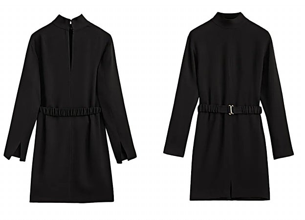 Vestido corto negro con cinturón elástico, de Massimo Dutti (89,90€).