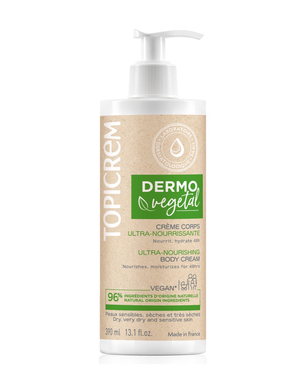 Crema corporal ultranutritiva Dermovegetal de Topicrem (15,95 €). Indicada para adultos, niños y bebés, con una fórmula vegana y con un 96% de ingredientes naturales que deja la piel suave y jugosa. Su textura ligera y no grasa, efecto segunda piel, hidrata hasta las pieles más secas. Además, el envase es de diseño ecológico, se ha usado plástico reciclado y es reciclable.