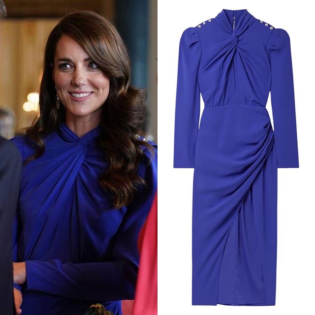 Kate Middelton ha lucido un vestido drapeado en color azul, curiosamente de la misma firma que ha llevado la mujer del primer ministro británico, Self-Portrait, fundada por el diseñador malasio Han Chong. La princesa de Gales ha lucido, además, su melena suelta con marcadas ondas. 