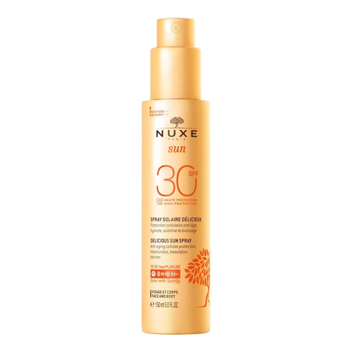Spray Solar Delicioso SPF 30 de Nuxe (27,15 €). Una textura muy ligera, no pegajosa, que no deja película blanca sobre la piel y se absorbe rápidamente. Su exclusivo sistema patentado proporciona una protección UVA/UVB de amplio espectro. Su fórmula está enriquecida con un complejo antioxidante de origen natural, para proteger la piel del envejecimiento prematuro, y polvo de algarroba que proporciona un bronceado más duradero.