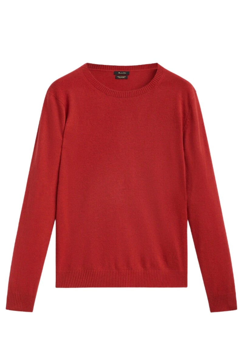 Massimo Dutti: jersey de cashmere con cuello redondo en color naranja. Disponible también en rosa empolvado, beige, caqui y negro. Un básico que no falla, tanto con jeans como con faldas midi. Precio: 129€.