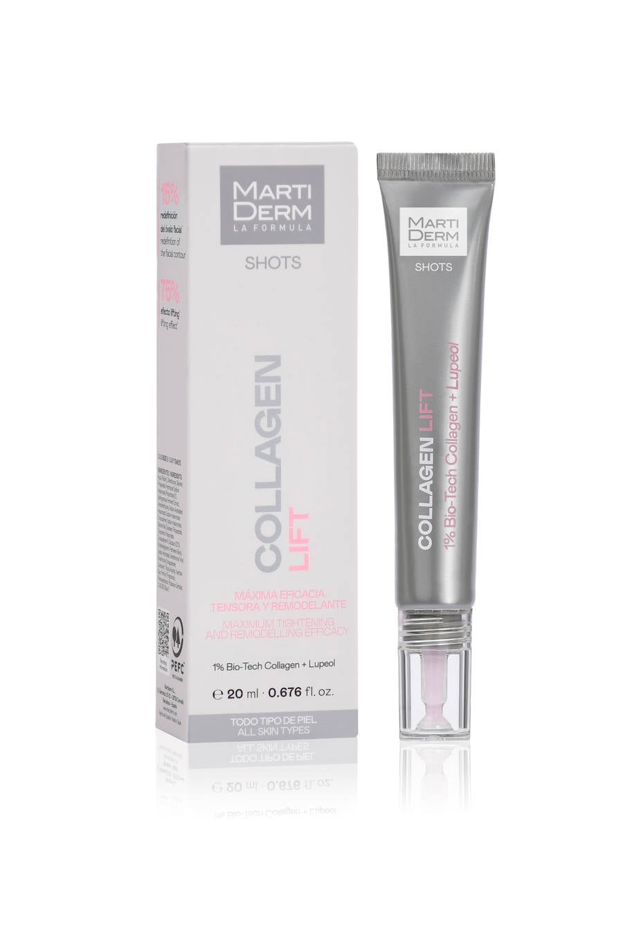 Collagen Lift Shots de Martiderm (29,95 euros). Concentrado reafirmante que ayuda a recuperar la elasticidad de la piel para que esté más suave, tersa y lisa. Su innovadora fórmula combina un 1% de Bio-Tech Collagen, la fracción activa del colágeno que en sinergia con el Lupeol, se consigue un máximo efecto lifting. Este shot tiene una textura cremigel fresca y no grasa de fácil absorción. Se puede aplicar por la mañana y por la noche.