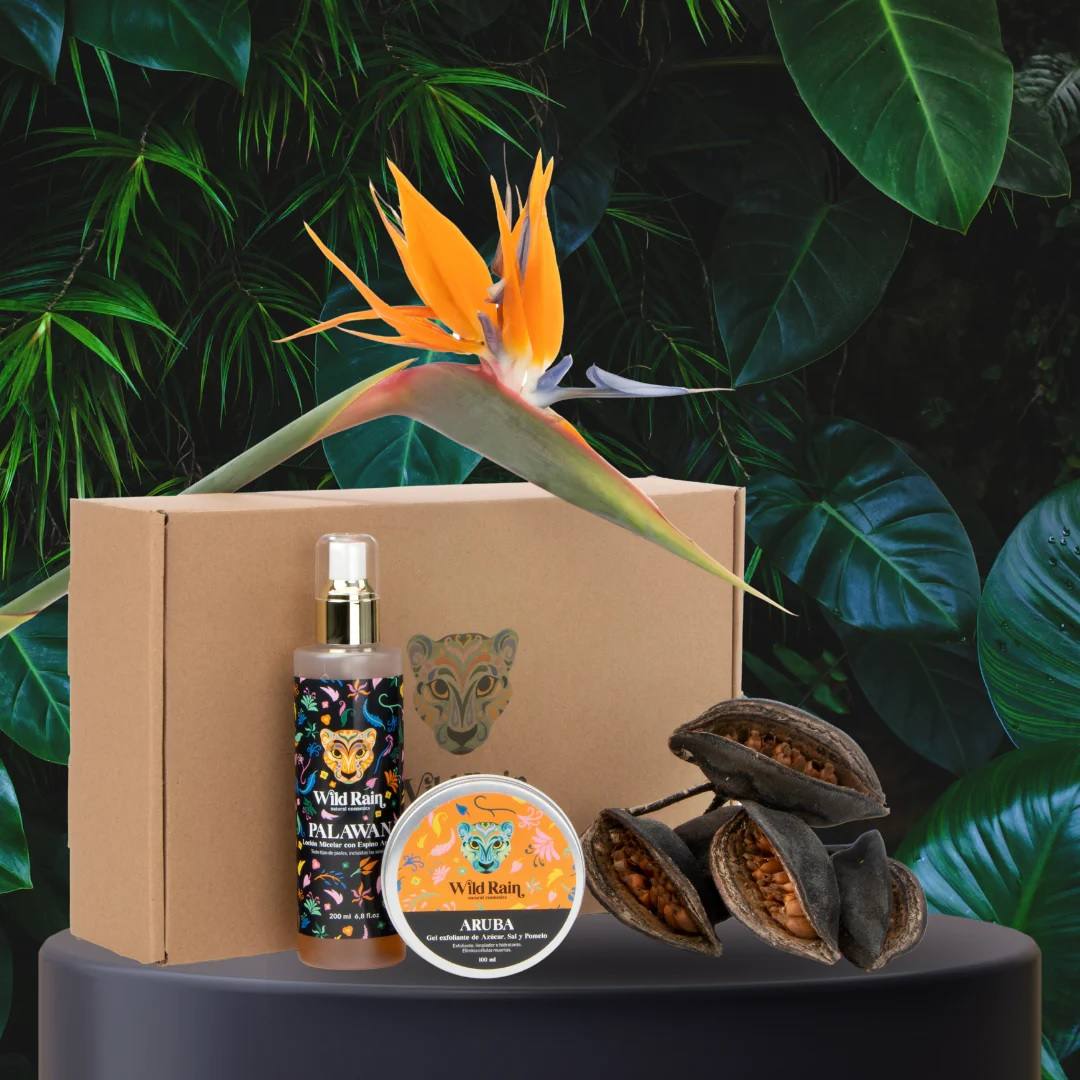 Pack Libre Doble Limpieza de Wild Rain (33,91 euros). Ofrece una doble limpieza profunda e incluye los productos Palawan (loción micelar) y Aruba (gel exfoliante limpiador). Esta marca española ofrece cosméticos naturales.